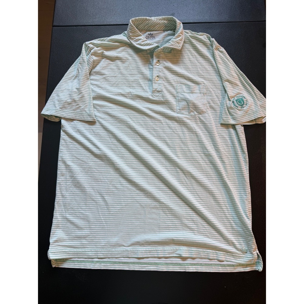 Peter Millar Seaside Wash Polo Shirt Mens Large Green White Stripe Country Club